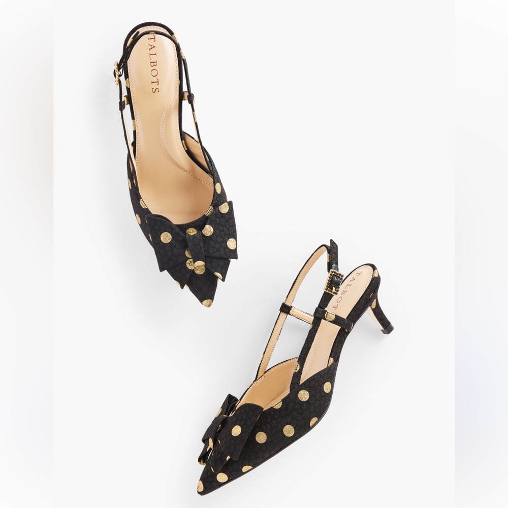 NWOT Talbots Erica slingbacks jacquard dots bow kitten heels US 10M
